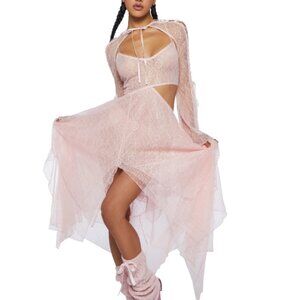 Current Mood Fairydust Chronicles Light Pink Asymmetrical Lace Dress Size L NWT
